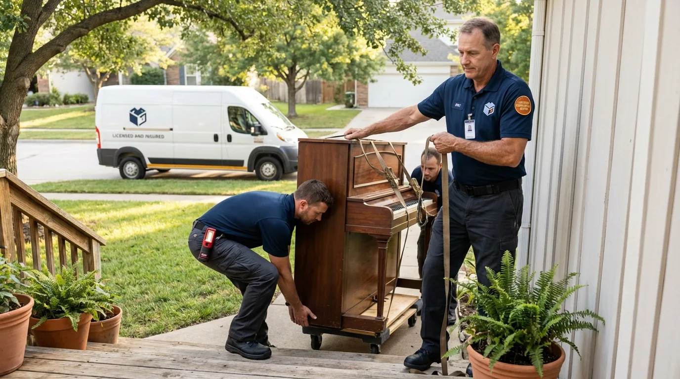 Licensed piano movers securing grand piano in Kittanning, PA