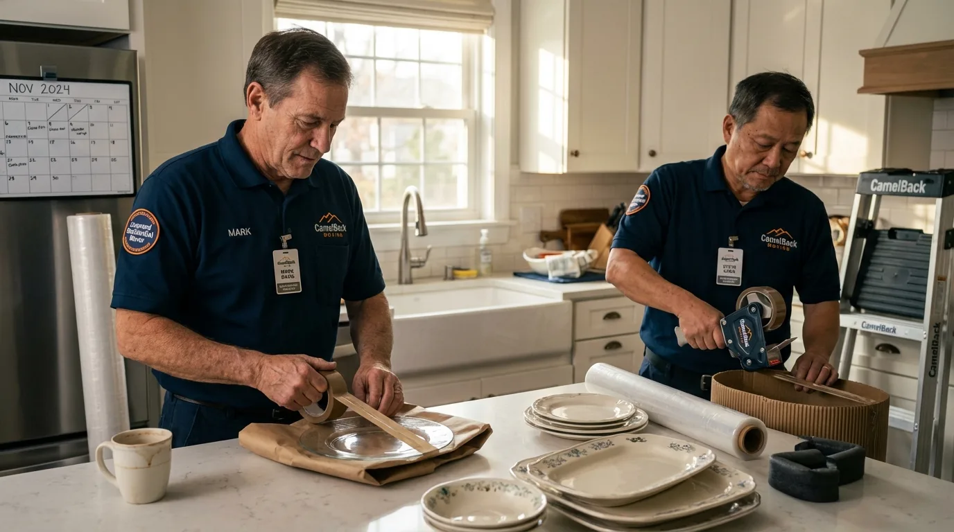 Professional crew packing kitchen dishware in Kittanning, PA